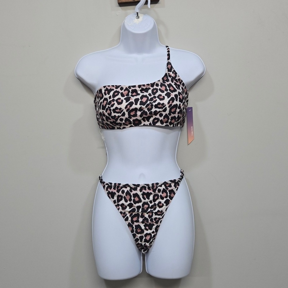 Leopard Cheetah Print One Shoulder High Cut Bikini Medium Swimsuit Jungle Glam